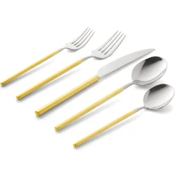 Flatware Sets|Godinger Esagono Matte Gold 18/10 Stainless Steel 20 Piece Flatware Set, Service For 4