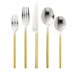 Flatware Sets|Godinger Esagono Mirrored Gold 18/10 Stainless Steel 20 Piece Flatware Set, Service For 4