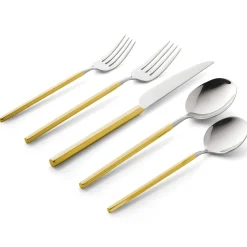 Flatware Sets|Godinger Esagono Mirrored Gold 18/10 Stainless Steel 20 Piece Flatware Set, Service For 4