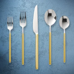 Flatware Sets|Godinger Esagono Mirrored Gold 18/10 Stainless Steel 20 Piece Flatware Set, Service For 4