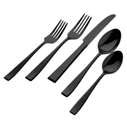 Flatware Sets|Godinger Flagstaff Mirrored Black 18/0 Stainless Steel 20 Piece Flatware Set, Service For 4
