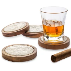 Coasters|Godinger Floral Porcelain & Wood Coaster Set