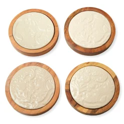 Coasters|Godinger Floral Porcelain & Wood Coaster Set