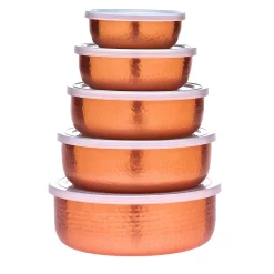 Kitchen Storage|Godinger Hammered Copper 5 Piece Storage Bowl Set