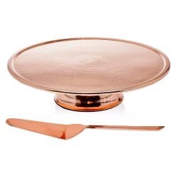Cake Stands|Godinger Hammered Copper Footed Cake Stand with Server