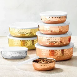 Kitchen Storage|Godinger Hammered Gold 5 Piece Storage Bowl Set