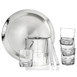 Barware Sets|Godinger Hammered Stainless Steel 7 Piece Bar Tool Set with Double Old Fashion Set