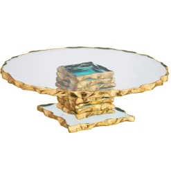 Cake Stands|Godinger Harper Gold Edge Small Footed Cake Stand