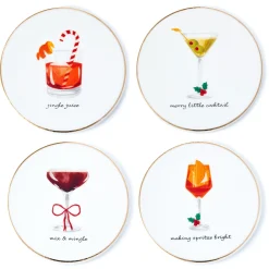 Coasters|Godinger Holiday Cheers Gold Rim Coaster Set
