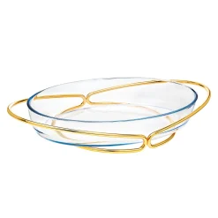 Serving Bowls|Godinger Infinity Gold Oval Glass Serving Bowl