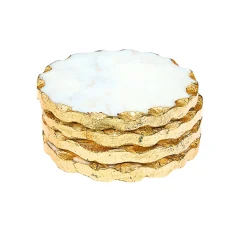 Coasters|Godinger Lavi Marble Gold Organic Edge Coaster Set