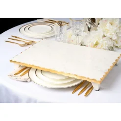 Challah Boards|Godinger Lavi White Marble Gold Organic Edge Raised Challah Board