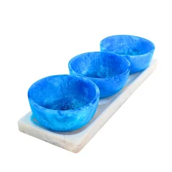 Serving Trays|Godinger Lucente Blue Resin Serving Tray & Appetizer Bowls