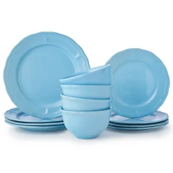 Everyday Dinnerware|Godinger Madison Blue Stoneware 12 Piece Dinnerware Set, Service for 4