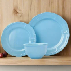 Everyday Dinnerware|Godinger Madison Blue Stoneware 12 Piece Dinnerware Set, Service for 4