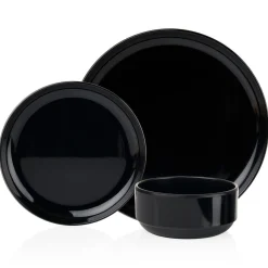 Outdoor Dinnerware|Godinger Marbella Black Stacking Melamine Dinner Plate, Set of 4