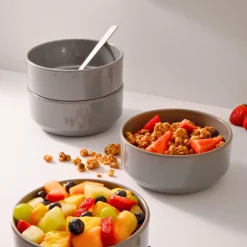 Outdoor Dinnerware|Godinger Marbella Grey Stacking Melamine Cereal Bowl, Set of 4