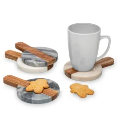 Coasters|Godinger Marble & Wood Paddleboard Coaster Set