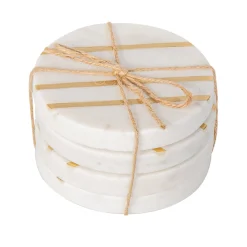 Coasters|Godinger Marble Circle Brass Inlay Coaster Set