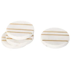 Coasters|Godinger Marble Circle Brass Inlay Coaster Set