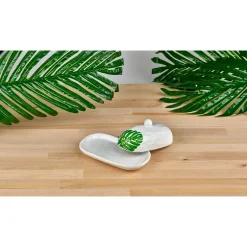 Kitchen Storage|Godinger Monstera & Palm Leaf Butter Dish
