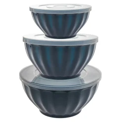 Kitchen Storage|Godinger Navy Fluted 3 Piece Storage Bowl Set