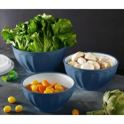 Kitchen Storage|Godinger Navy Fluted 3 Piece Storage Bowl Set