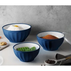 Kitchen Storage|Godinger Navy Fluted 3 Piece Storage Bowl Set