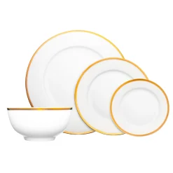 Fine Dinnerware|Godinger Nola Bone China Gold Rim 16 Piece Dinnerware Set, Service for 4