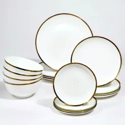 Fine Dinnerware|Godinger Nola Bone China Gold Rim 16 Piece Dinnerware Set, Service for 4