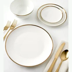 Fine Dinnerware|Godinger Nola Bone China Gold Rim 16 Piece Dinnerware Set, Service for 4