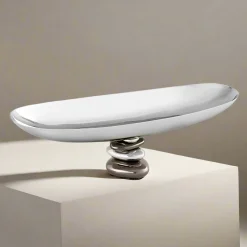 Serving Bowls|Godinger Pebble Gunmetal Oval Serving Bowl