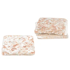 Coasters|Godinger Pink Terrazzo Glass Coaster Set