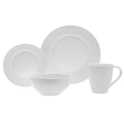 Fine Dinnerware|Godinger Pique Plain Porcelain 16 Piece Dinnerware Set, Service for 4