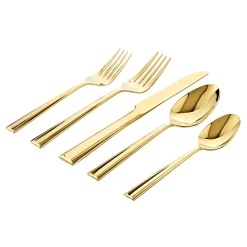 Flatware Sets|Godinger Plait Mirror Gold 18/0 Stainless Steel 20 Piece Flatware Set, Service For 4