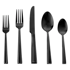 Flatware Sets|Godinger Plait Mirrored Black 18/0 Stainless Steel 20 Piece Flatware Set, Service For 4