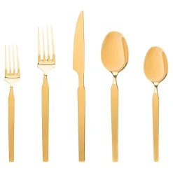 Flatware Sets|Godinger Podium Mirrored Gold 18/10 Stainless Steel 20 Piece Flatware Set, Service For 4