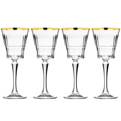 Wine & Champagne|Godinger Regent Crystal Gold Rim White Wine. Set of 4
