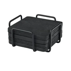 Coasters|Godinger Ridgewood Black Coaster Set with Stand