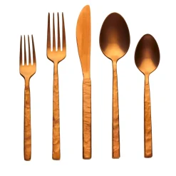 Flatware Sets|Godinger Rustic Mirrored Copper 18/10 Stainless Steel 20 Piece Flatware Set, Service For 4