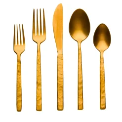 Flatware Sets|Godinger Rustic Mirrored Gold 18/10 Stainless Steel 20 Piece Flatware Set, Service For 4