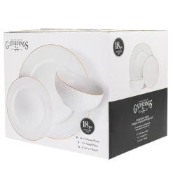 Fine Dinnerware|Godinger Saba Porcelain Gold Rim 18 Piece Dinnerware Set, Service For 6