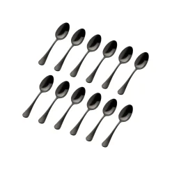Flatware Sets|Godinger Salem Matte Black 18/0 Stainless Steel Teaspoon, Set of 12