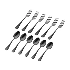 Flatware Sets|Godinger Salem Matte Black 18/10 Stainless Steel 12 Piece Flatware Set, Service For 6