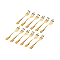 Flatware Sets|Godinger Salem Matte Gold 18/0 Stainless Steel Salad Fork, Set of 12