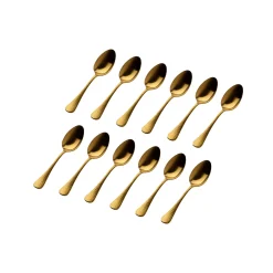 Flatware Sets|Godinger Salem Matte Gold 18/0 Stainless Steel Teaspoon, Set of 12