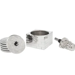 Barware Sets|Godinger Santa Bottle Stopper/Bottle Opener, Wine Bottle Holder, & Coaster Set