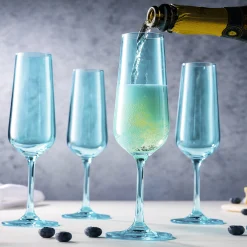Wine & Champagne|Godinger Sheer Light Blue Flute, Set of 4