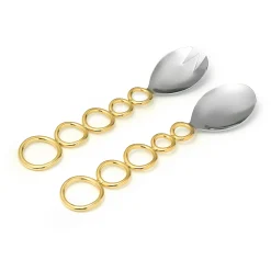 Salad Servers|Godinger Sphere Stainless & Gold Salad Server Set