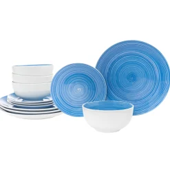 Everyday Dinnerware|Godinger Spiral Blue Porcelain 12 Piece Dinnerware Set, Service For 4